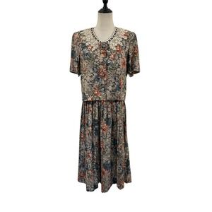 Vtg 80s Jeffery & Dara Two Piece Top Skirt Floral Cottagecore‎ Boho Lace Collar